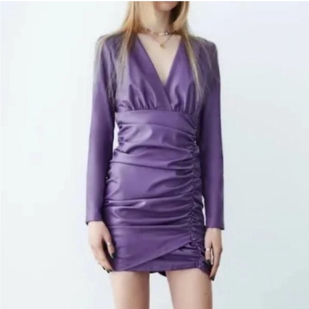 Zara Mini Faux Leather Long Sleeve Dress XS